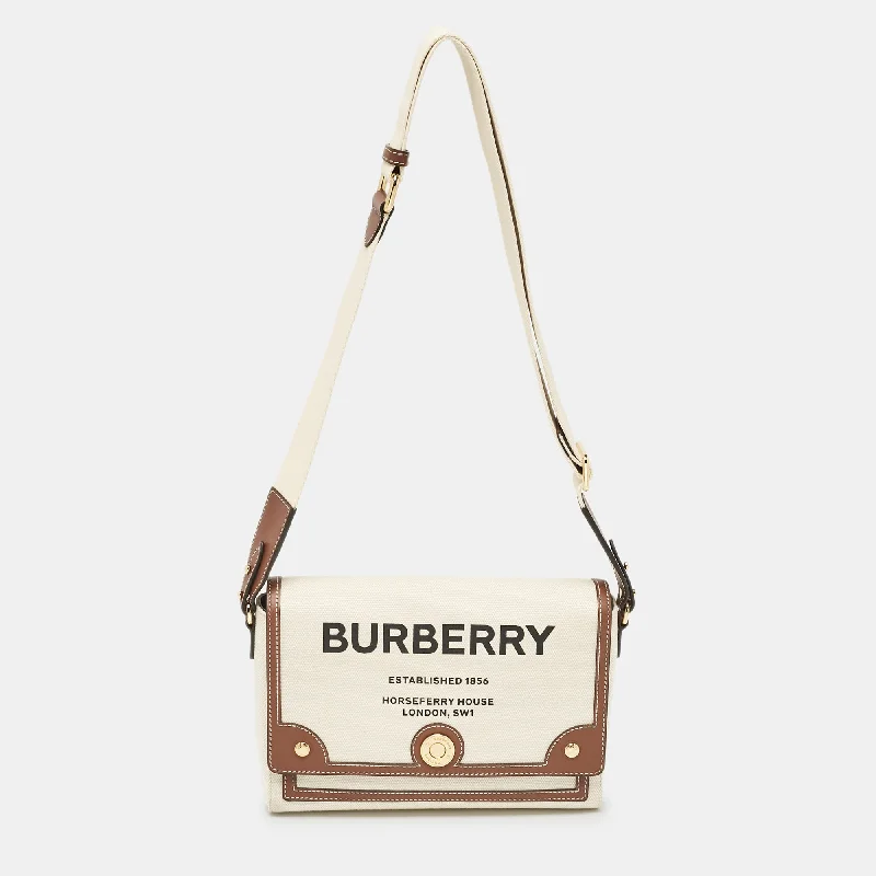 Burberry Bags with Signature Check Pattern in New ShadesBeige/Brown Canvas and Leather Note Crossbody Bag