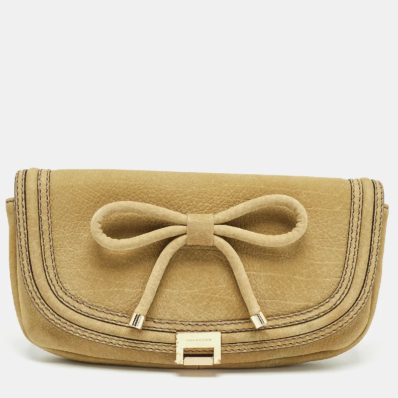 Durable Burberry Canvas Bags for Everyday UseGreen Nubuck Leather Bow Flap Clutch