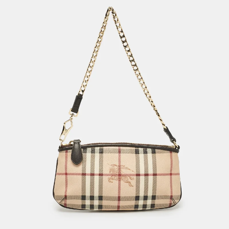 Compact Burberry Clutch Bags for WeddingsBeige Haymarket Check Coated Canvas Chain Pochette