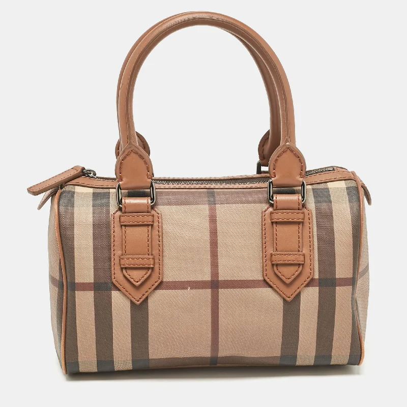 Miniature Burberry Crossbody Bags for Evening OutBrown Smoked Check PVC and Leather Chester Boston Bag