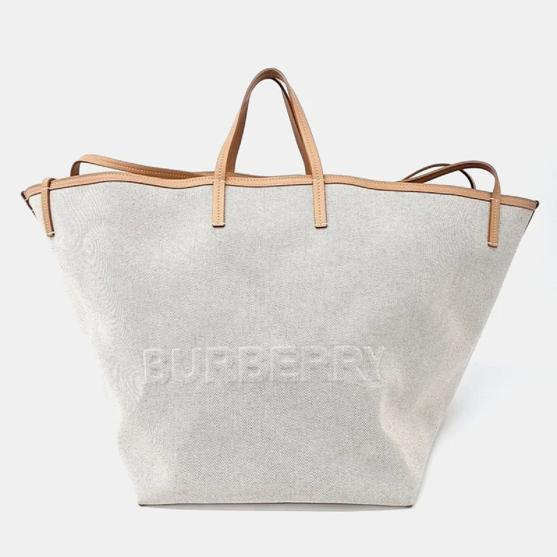 Adjustable Strap Burberry Messenger BagsCream/Brown Canvas XL Beach Canvas Tote Bag