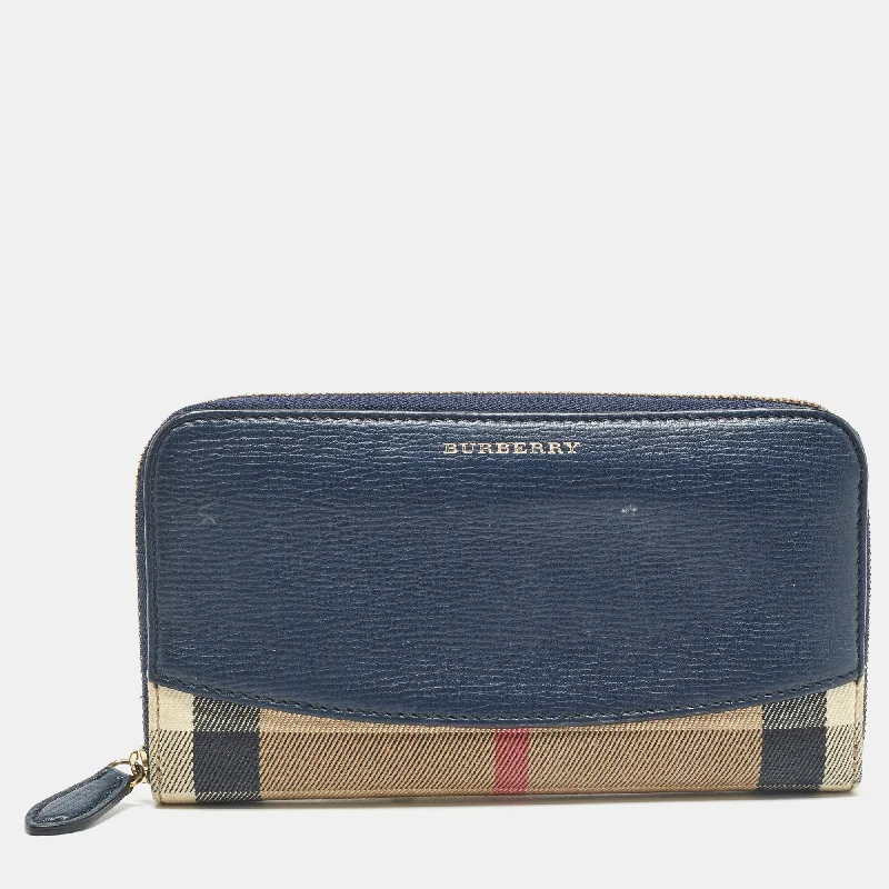 Statement - Making Oversized Burberry BagsNavy Blue/Beige House Check Canvas and Leather Zip Continental Wallet