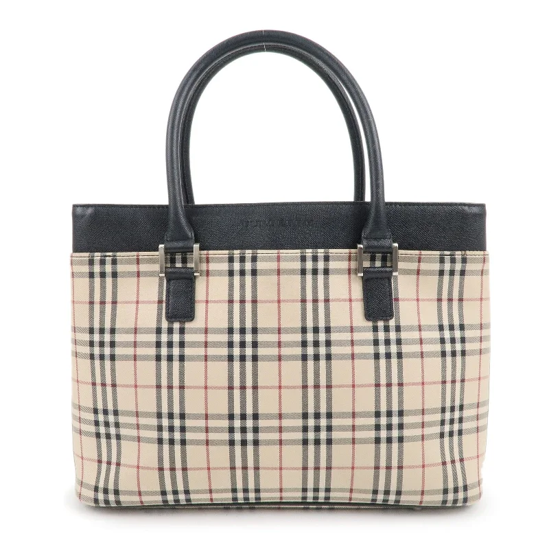 High - Quality Burberry Leather Shoulder BagsBURBERRY Nova Plaid Canvas Leather Hand Bag Beige Brown