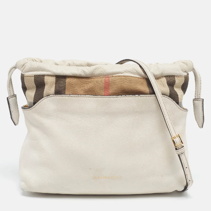 Lightweight Burberry Backpacks for TravelWhite/Beige Leather and House Check Canvas Little Crush Crossbody Bag