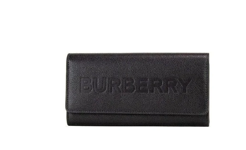 Faux Fur Trimmed Burberry Bags for WinterBurberry Porter Black Grained Leather Branded Logo Embossed Clutch Flap Wallet