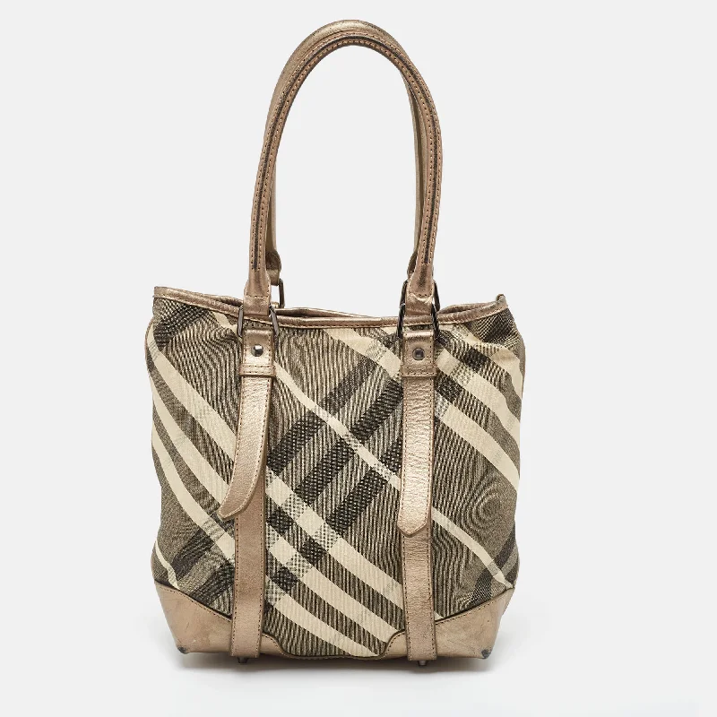 Designer Burberry Bags for Fashion EnthusiastsMetallic Beat Check Shimmer Canvas and Leather Snap Tote