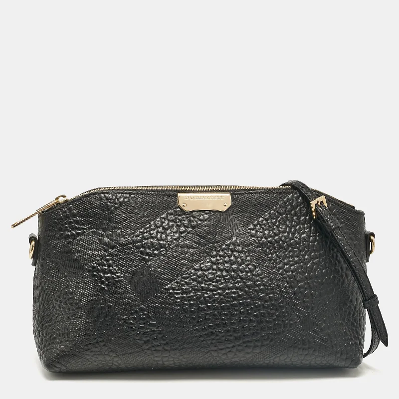 Compact Burberry Clutch Bags for WeddingsBlack Embossed Check Leather Chichester Crossbody Bag