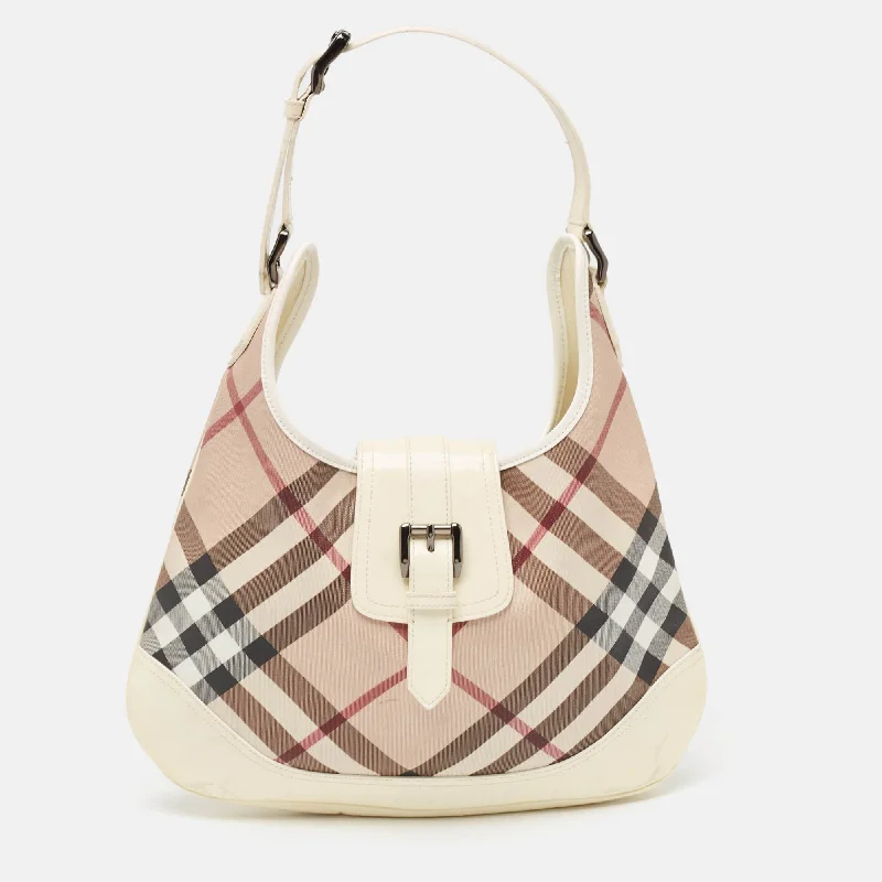 Limited Edition Burberry Bags for CollectorsWhite/Beige Nova Check PVC and Patent Leather Brooke Hobo