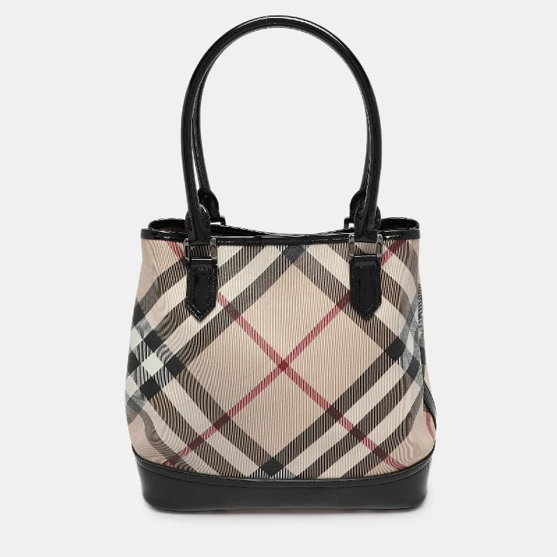 Seasonal Print Burberry Bags for Summer 2025Beige/Black Nova Check PVC and Patent Leather Eden Tote