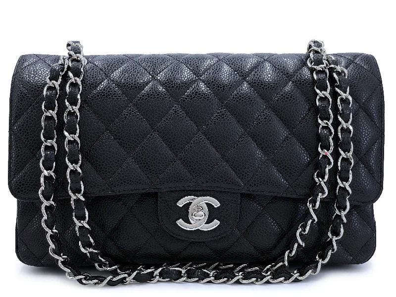 Chanel bags with leather and tweed combinationsChanel Black Caviar Medium Flap Bag Classic Double 2009 SHW DER