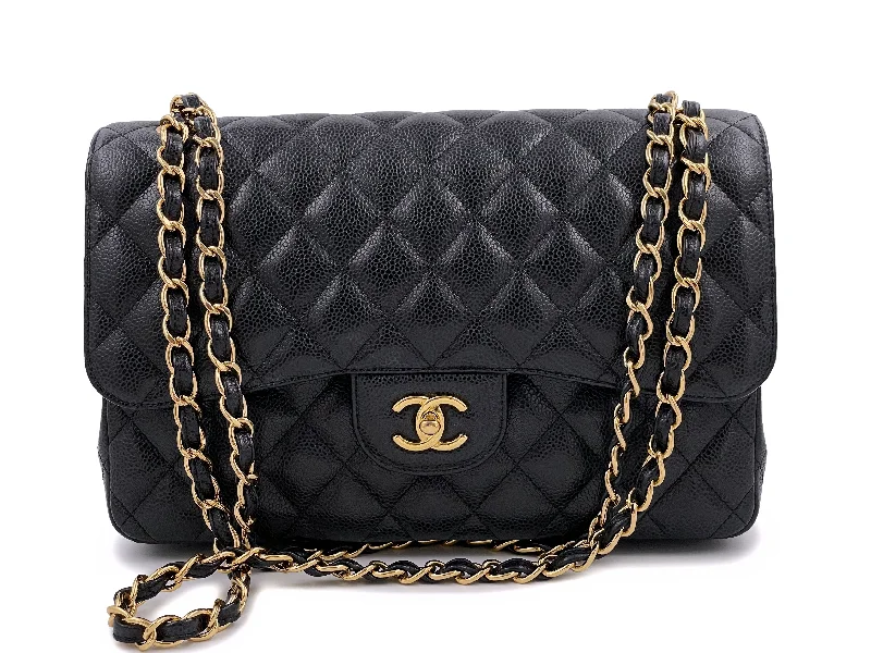 Chanel bags with classic and elegant designsChanel Black Jumbo Classic Flap Bag Caviar Double GHW FO4