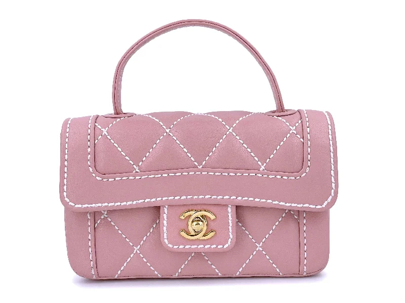 Chanel Vintage Inspired Handbag for Retro LoversChanel Pink Baby Mini Kelly Bag Rare Mauve Wild Stitch Surpique Flap 24k GHW UE0