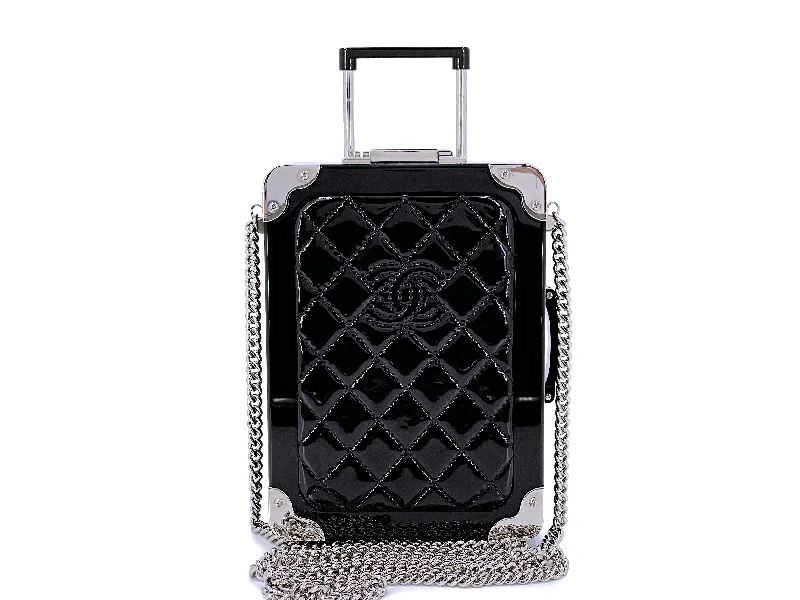 Chanel bags with iconic stitching detailsChanel Airlines Minaudière Trolley Bag 2016 Black Evening in the Air Clutch Patent RQ9