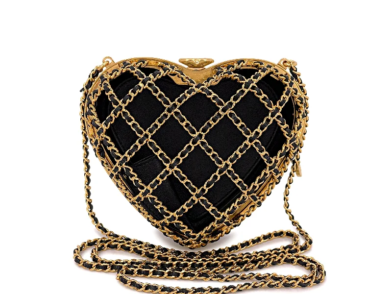 Chanel leather bags for everydChanel Heart Minaudière Bag 23S Caged Evening Clutch Gold Black NIB 7LS