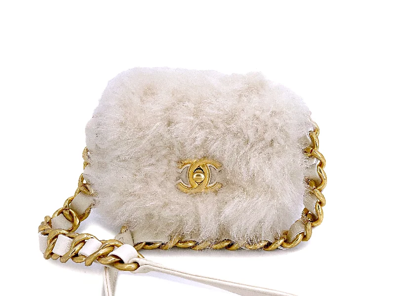 Chanel leather bags for everydChanel Fur Mini Flap Bag White Ivory Crossbody Chunky Chain IDO