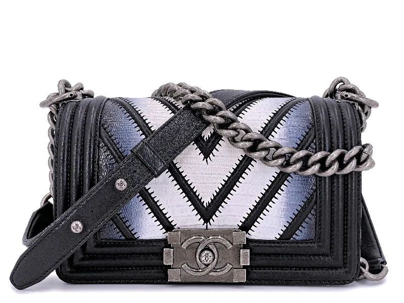 Chanel Handbag with Adjustable Strap for ComfortChanel Lizard Boy Bag 2016 Rare Black Airlines Chevron Flap OE7