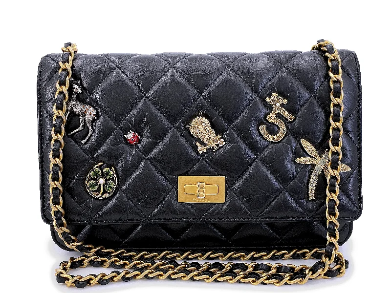 Chanel bags available at online luxury retaile17P Chanel Black Lucky Charms Reissue WOC Wallet on Chain Bag WDE