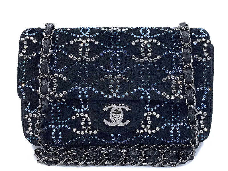 Chanel bags with exclusive seasonal designs and materialsChanel Crystal CC Embellished Rectangular Mini Flap Bag Dark Navy Velvet RHW VFO