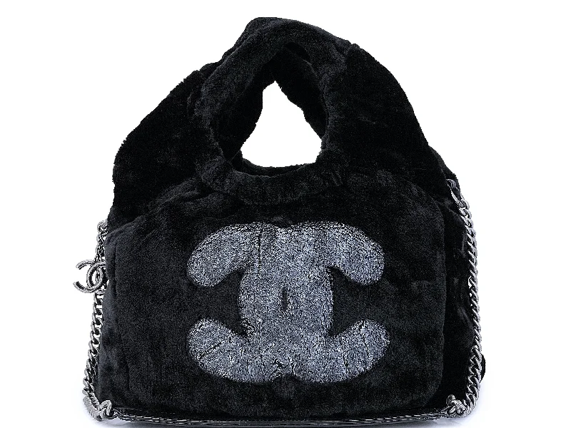 Chanel leather bags for everydRare Chanel 2010 Black Logo Fur Hobo Tote Bag SHW D7D