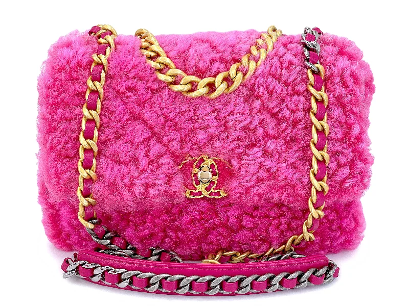 Chanel Quilted Leather Shoulder Bag for FashionistasChanel 19 Pink Shearling Fur Small Medium Flap Bag