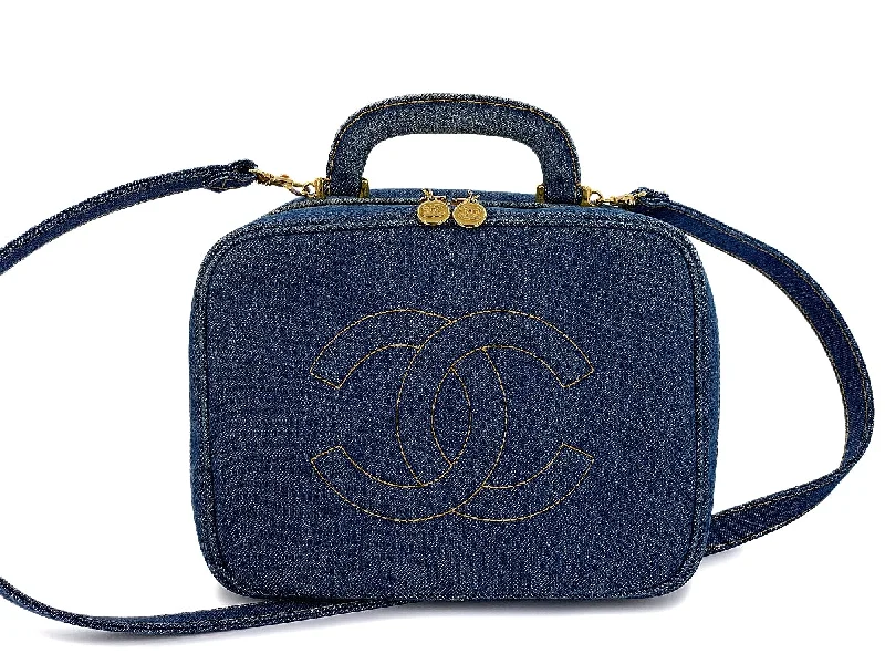 Chanel Vintage Inspired Handbag for Retro LoversChanel 1997 Vintage Blue Denim "Lunch Box" Vanity Timeless Logo Bag PIQ