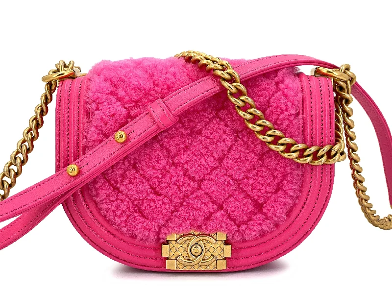 Chanel bags that pair perfectly with any outfitChanel Fuchsia Pink Shearling Round Boy Flap Bag GHW EB1