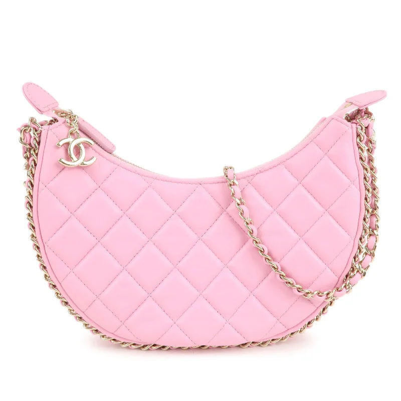 Chanel Limited Edition Handbag for CollectorsCHANEL Matelasse Lamb Skin Small Hobo Shoulder Bag Pink AS3917