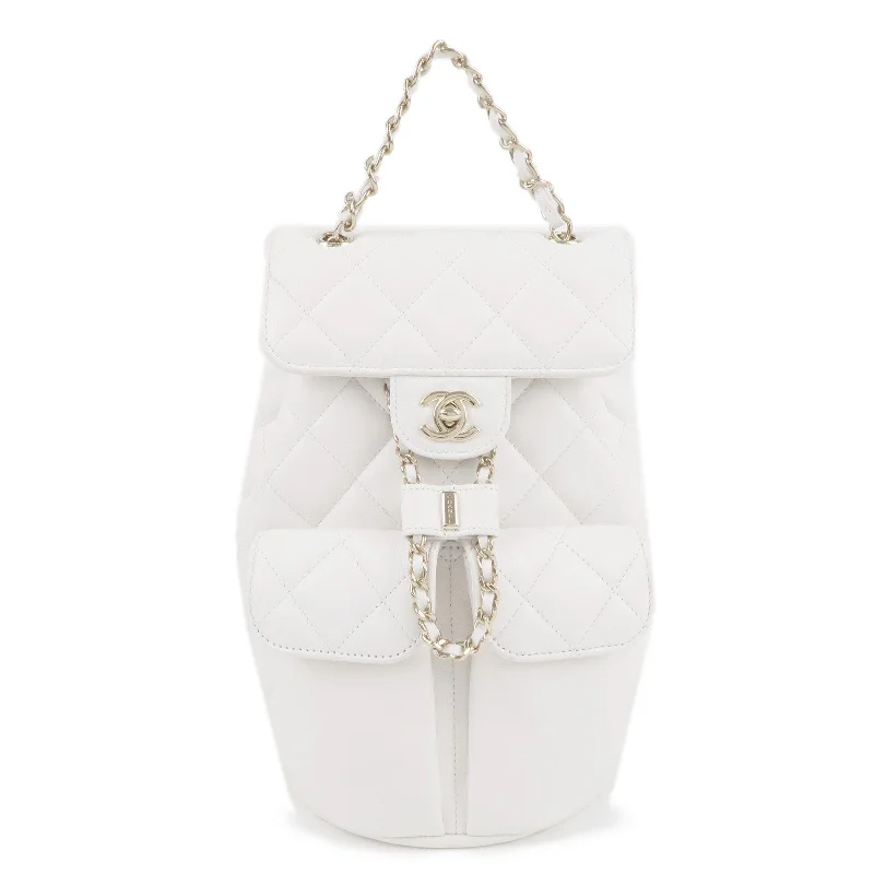 Chanel Vintage Inspired Handbag for Retro LoversCHANEL Matelasse Caviar Skin Chain Back Pack White AS3290