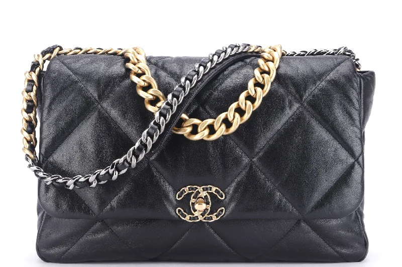 Chanel Vintage Inspired Handbag for Retro LoversCHANEL 19 (3034xxxx) MAXI BLACK LAMBSKIN, WITH CARD, DUST COVER & BOX