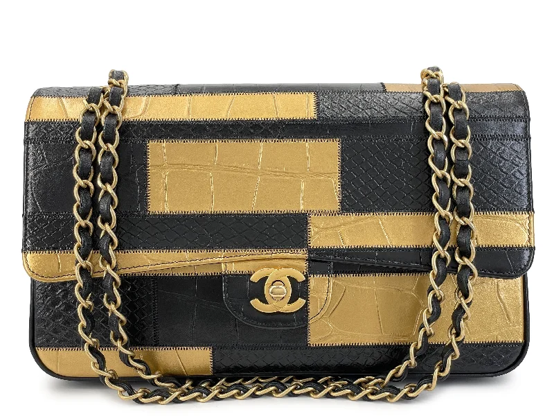 Chanel bags available at online luxury retaileChanel 19A Egypt Black/Gold Crocodile and Python Print Medium Classic Double Flap Bag GHW Paris-New York 925