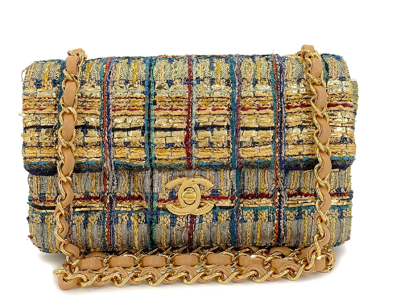 Chanel bags for women who love timeless fashionChanel 19A Egypt Gold Threaded Multicolor Tweed Mini Flap Bag GHW Paris-New York HJ0