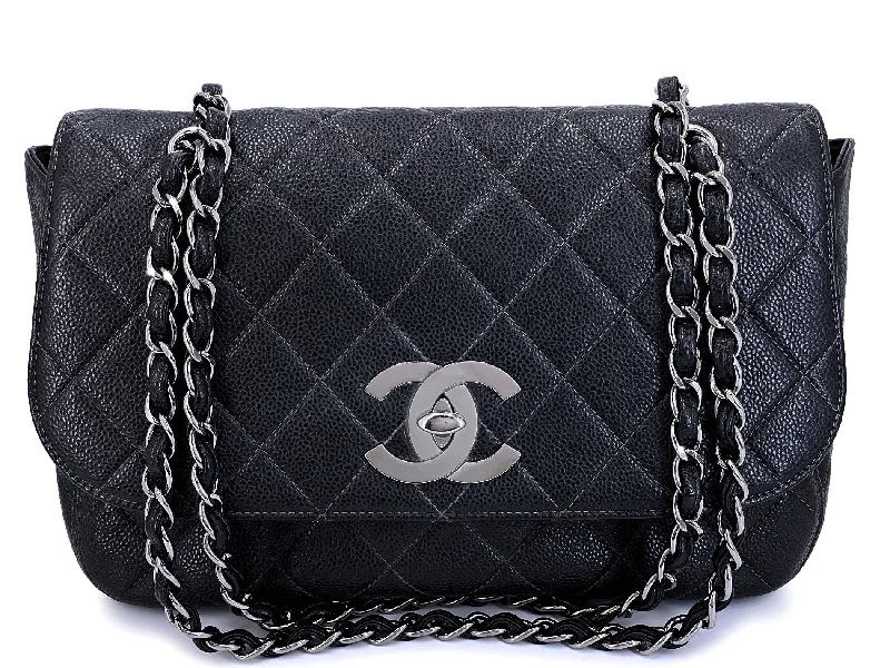 Chanel Chain Strap Handbag for Everyday UseChanel 2001 Vintage Black Caviar Curved Jumbo Classic Flap Bag RHW H6W