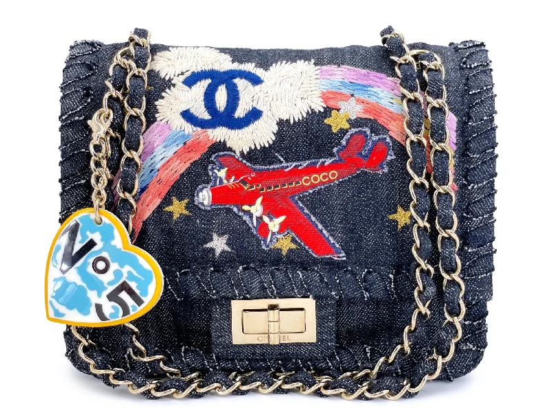 Chanel Small Crossbody Bag for TravelChanel 2006 Vintage Night Flight Denim Reissue Airplane Rainbow Bag 24k GHW ZHL