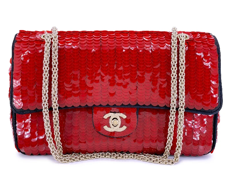 Chanel bags for women who appreciate fine craftsmanshipChanel 2010 Red Sequin Satin Paris-Shanghai Medium Flap Bag GHW 1GG