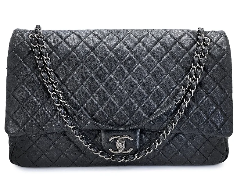 Chanel bags with intricate metal hardwareChanel 2016 Black Grained Calfskin Airlines XXL Flap Bag RVX