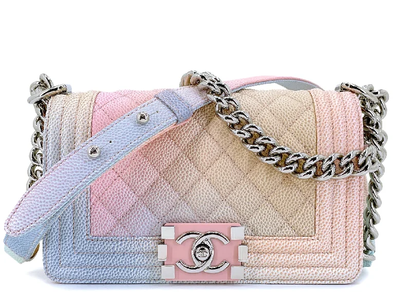 Chanel Quilted Leather Shoulder Bag for FashionistasChanel 2018 Pastel Rainbow Caviar Small Boy Flap Bag SHW L45