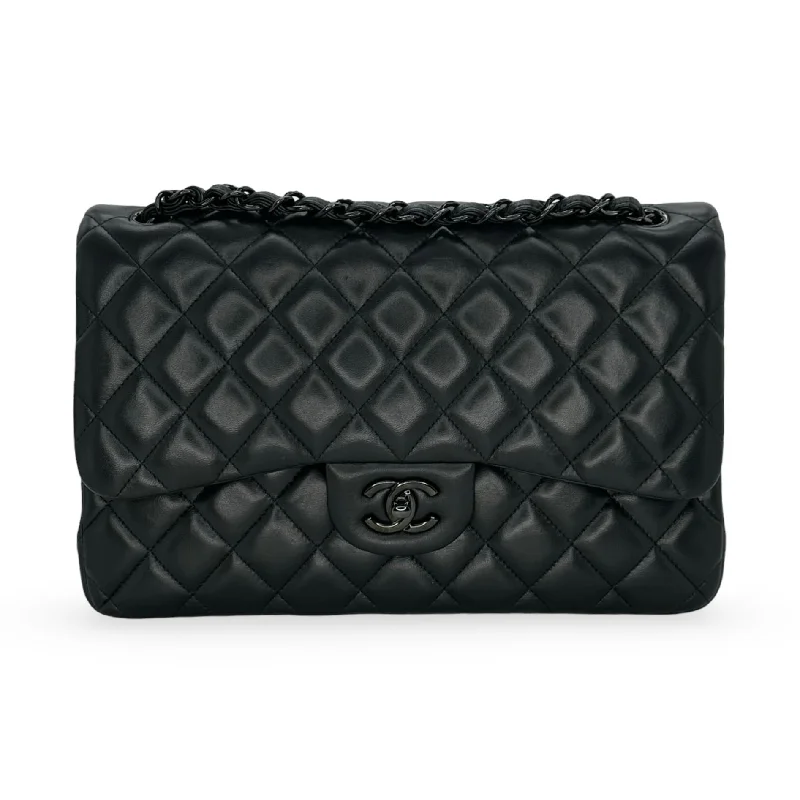 Chanel leather bags for everydCHANEL: Quilted Lambskin So Black Jumbo Classic Double Flap