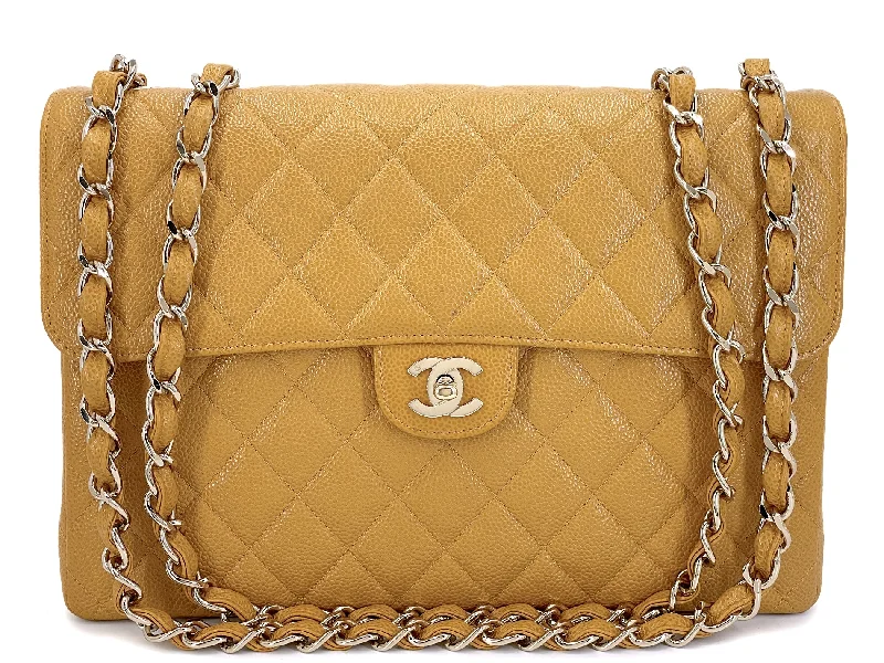 Chanel Luxury Handbag for High - End EventsChanel Beige Caviar Jumbo Flap Bag 2002 Vintage Classic 24k GHW JP8