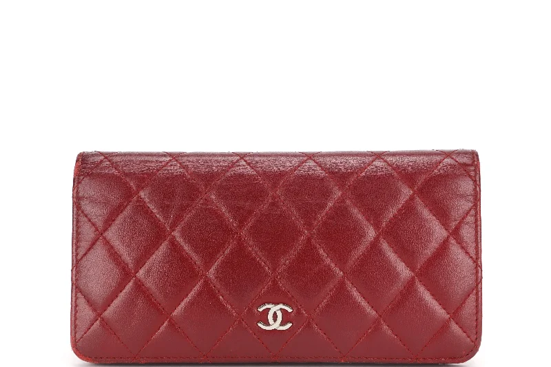 Chanel bags with iconic stitching detailsCHANEL BIFOLD WALLET (1679xxxx) RED LAMBSKIN SILVER HARDWARE, WITH CARD & BOX