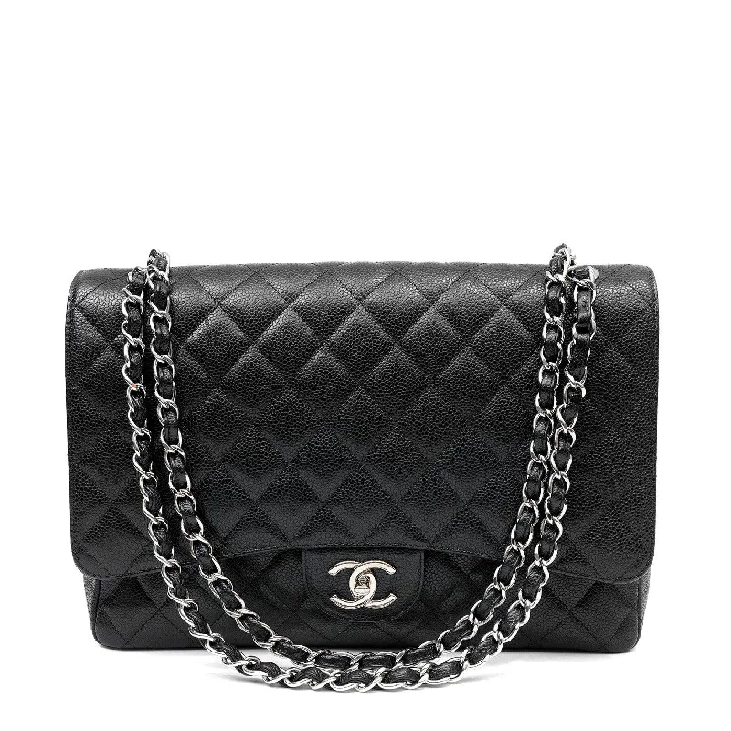 Chanel bags with iconic stitching detailsChanel Black Caviar Double Flap Maxi w/ Silver Hardware