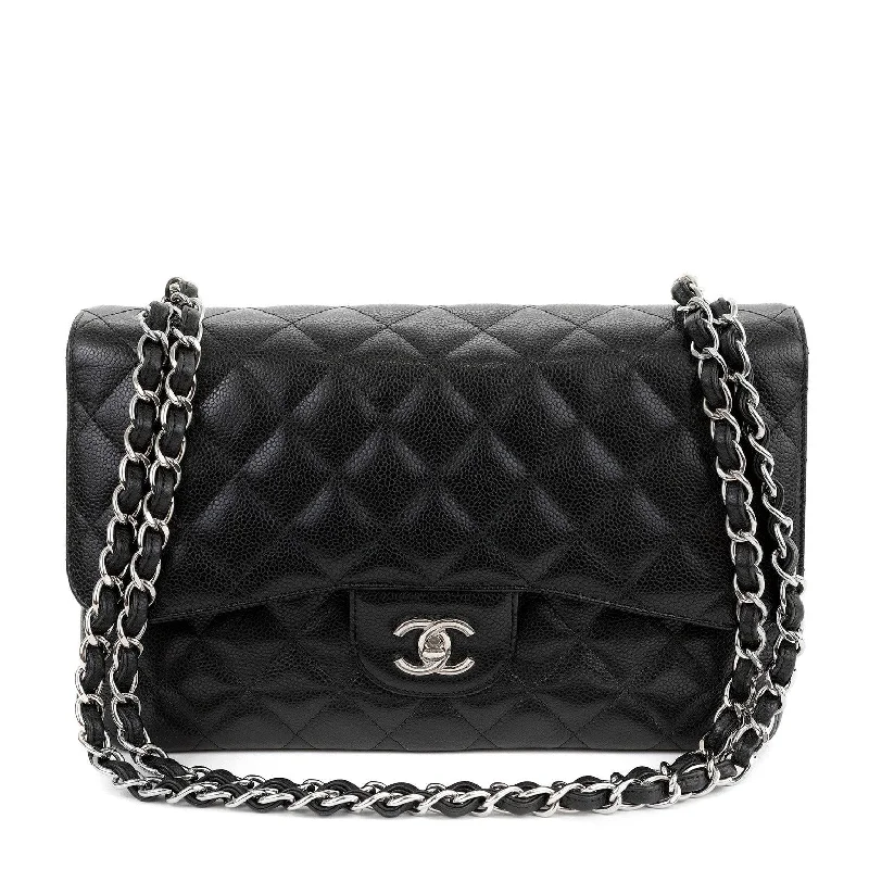 Chanel bags for women who love timeless fashionChanel Black Caviar Jumbo Classic Flap w/ Silver Hardware(2017)