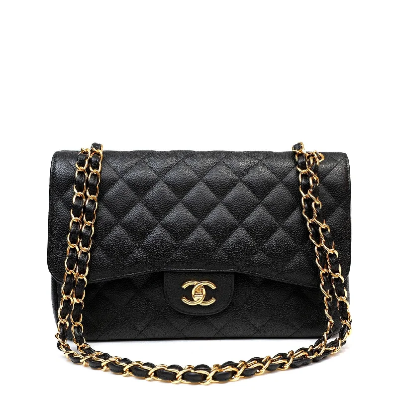 Chanel bags for women who appreciate fine craftsmanshipChanel Black Caviar Jumbo Classic with Gold Hardware