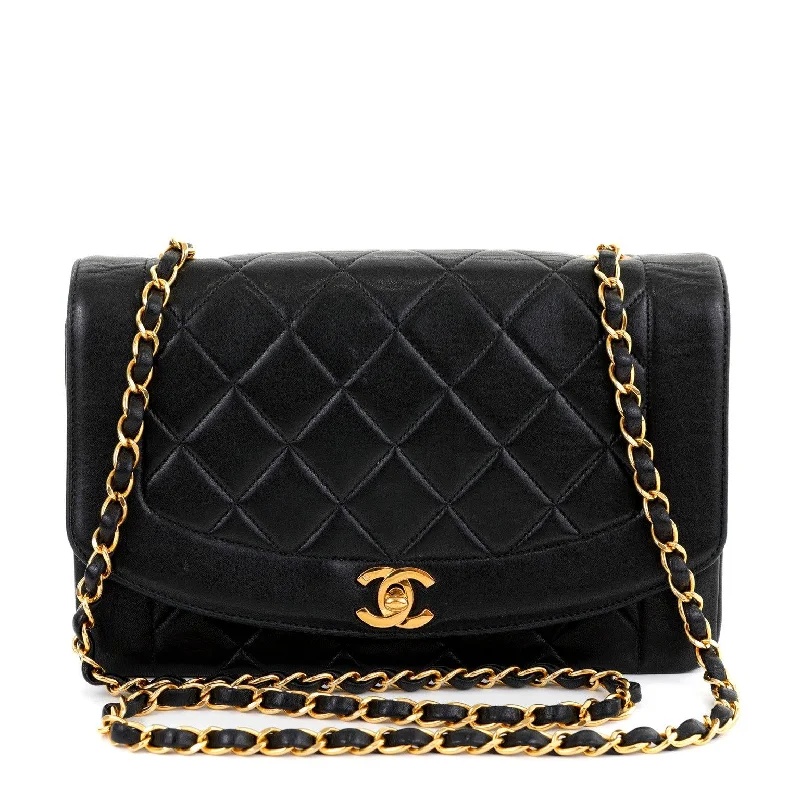 Chanel bags for women who appreciate fine craftsmanshipChanel Black Lambskin Real Princess Diana Classic Medium with Gold Hardware