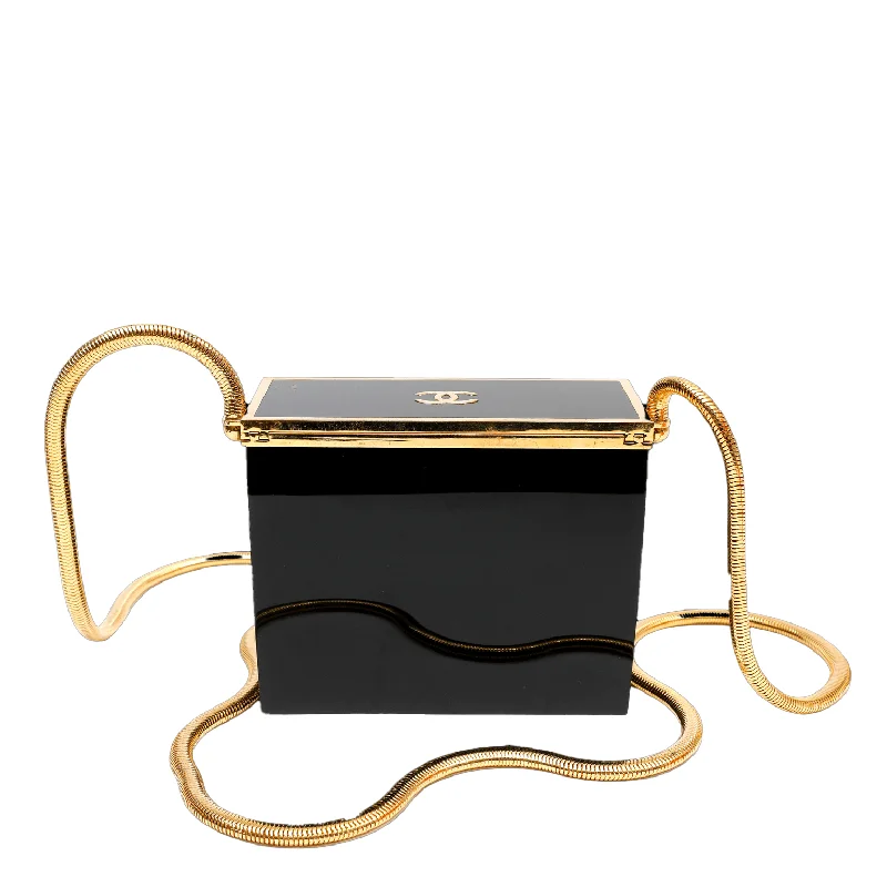 Chanel bags with adjustable chain strapsChanel Black Lucite Box Purse w/ 24kt Gold Plated Strap