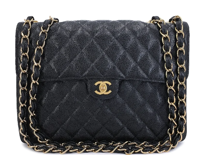 Chanel Handbag with Adjustable Strap for ComfortChanel Black Vintage Caviar Jumbo Flap Bag 2004 Classic 24k GHW UVR