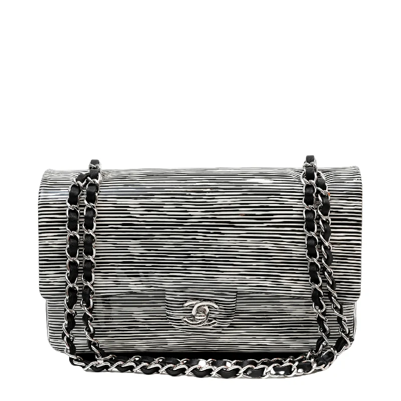 Chanel bags available at online luxury retaileChanel Black & White Patent Medium Classic w/ Silver Hardware