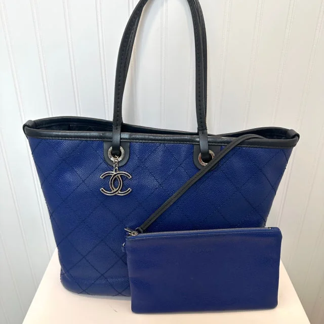 Chanel bags with chain and leather strap combinationsCHANEL Blue Caviar Tote Handbag