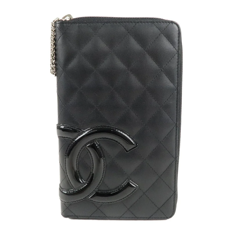 Chanel bags with intricate metal hardwareCHANEL Cambon Line Leather Round Zippy Long Wallet Black A26710