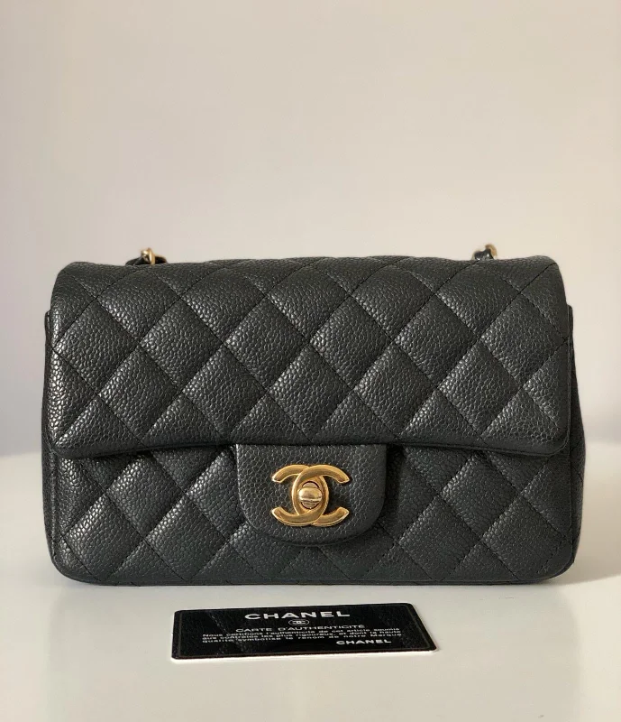 Chanel bags with chain and leather strap combinationsChanel Caviar Black Quilted Classic Flap Mini GHW