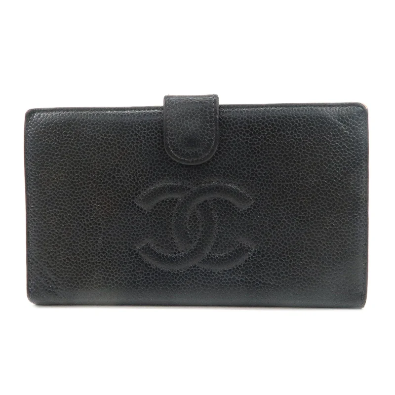 Chanel Designer Handbag with Unique DesignCHANEL Caviar Skin Purse Kiss Lock Long Wallet Black